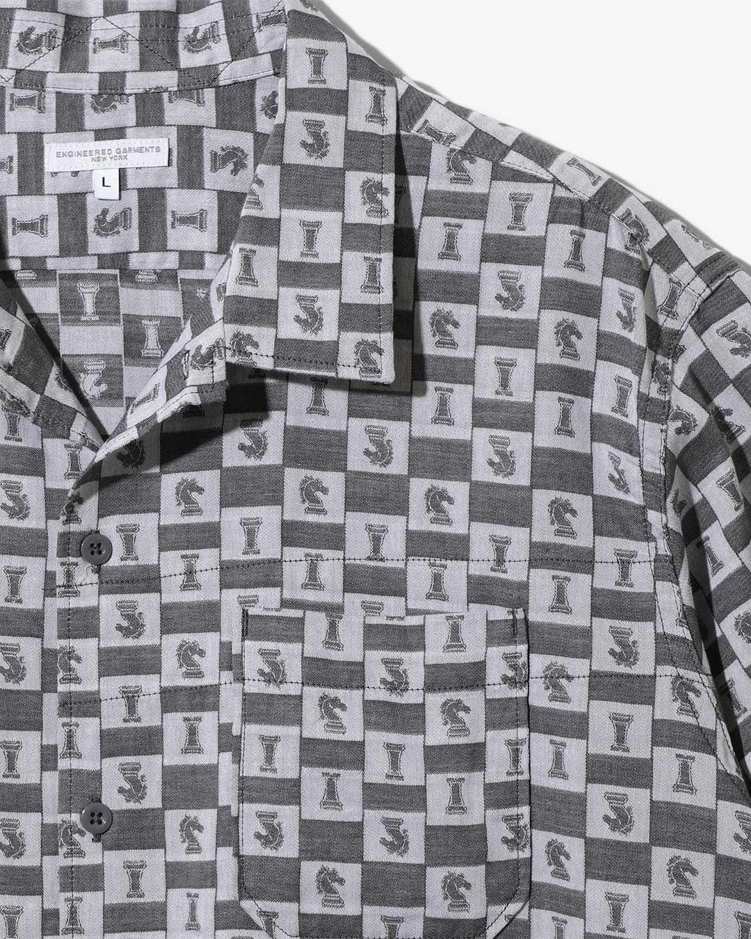 Camp Shirt - Grey Cotton Chess Jacquard ¥37,400